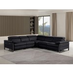 1246 - DivanItalia Black 5-Piece L-Shaped Modular Power Reclining Sectional with Power Headrests - Top Grain Italian Leather