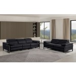 1246 - DivanItalia Black Modular Power Dual Reclining Sofa and Loveseat Set with Power Headrests - Top Grain Italian Leather