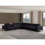 1246 - DivanItalia Black 7-Piece L-Shaped Modular Power Reclining Sectional with 3 Power Recliners and Power Headrests - Top Grain Italian Leather