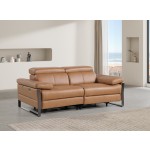 1246 - DivanItalia Cognac Top Grain Italian Leather Loveseat with Power Headrest