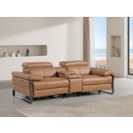 1246 - DivanItalia Cognac Top Grain Italian Leather Console Loveseat with Power Headrest