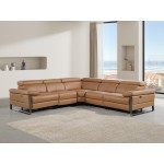 1246 - DivanItalia Cognac 5-Piece L-Shaped Modular Power Reclining Sectional with Power Headrests - Top Grain Italian Leather