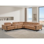1246 - DivanItalia Cognac 6-Piece L-Shaped Modular Power Reclining Sectional with 3 Power Recliners and Power Headrests - Top Grain Italian Leather