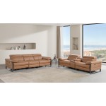 1246 - DivanItalia Cognac Modular Power Triple Reclining Sofa and Console Loveseat Set with Power Headrests - Top Grain Italian Leather