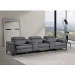 1246 - DivanItalia Dark Grey Modular Power Triple Reclining Dual Console Sofa with Power Reclining Headrests - Top Grain Italian Leather