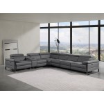 1246 - DivanItalia Dark Grey 7-Piece L-Shaped Modular Power Reclining Sectional with 3 Power Recliners and Power Headrests - Top Grain Italian Leather