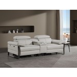 1246 - DivanItalia Light Grey Top Grain Italian Leather Console Loveseat with Power Headrest
