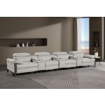 1246 - DivanItalia Light Grey Modular Power Triple Reclining Triple Console Sofa with Power Reclining Headrests - Top Grain Italian Leather