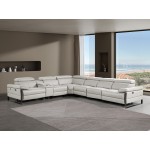 1246 - DivanItalia Light Grey 7-Piece L-Shaped Modular Power Reclining Sectional with 4 Power Recliners and Power Headrests - Top Grain Italian Leather