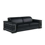 296 - Global United Genuine Black Leather Sofa