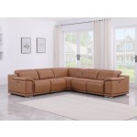 9762 DivanItalia Cognac 5-Piece Sectional with 3 Power Recliners and 1 Console Top Grain Italian Leather