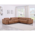 9762 DivanItalia Cognac 6-Piece Sectional with 3 Power Recliners and 1 Console Top Grain Italian Leather