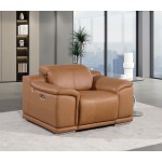 9762 DivanItalia Cognac Top Grain Italian Leather Power Reclining Chair with Adjustable Headrest