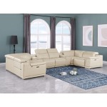 9762 DivanItalia Beige 8-Piece Sectional – Top Grain Italian Leather with 2 Power Recliners and 2 Consoles