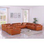 9762 DivanItalia Camel 12-Piece Sectional – Top Grain Italian Leather with 4 Power Recliners and 4 Consoles