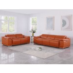 9762 DivanItalia Camel Modular Power Reclining Sofa and Loveseat Set in Top Grain Italian Leather