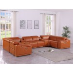 9762 DivanItalia Camel 8-Piece Sectional – Top Grain Italian Leather with 2 Power Recliners and 2 Consoles
