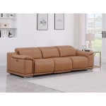 9762 DivanItalia Cognac Top Grain Italian Leather Power Reclining Sofa with Dual Recliners