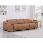 9762 DivanItalia Cognac 3-Piece Modular Power Reclining Sofa Top Grain Italian Leather