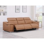 9762 DivanItalia Cognac 3-Piece Modular Power Reclining Sofa Top Grain Italian Leather