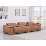 9762 DivanItalia Cognac 5-Piece Modular Power Reclining Sofa Top Grain Italian Leather