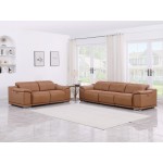 9762 DivanItalia Cognac Modular Power Reclining Sofa and Loveseat Set in Top Grain Italian Leather