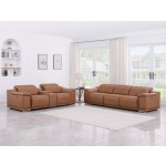 9762 DivanItalia Cognac 6-Piece Modular Power Reclining Sofa and Loveseat Set Top Grain Italian Leather