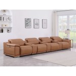 9762 DivanItalia Cognac 7-Piece Modular Power Reclining Sofa Top Grain Italian Leather