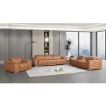 9762 DivanItalia Cognac 7-Piece Modular Power Reclining Sofa Loveseat and Chair Set 5 Recliners Top Grain Italian Leather