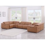 9762 DivanItalia Cognac 8-Piece Sectional Top Grain Italian Leather with 2 Power Recliners and 2 Consoles