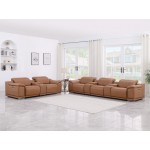 9762 DivanItalia Cognac 8-Piece Modular Power Reclining Sofa and Loveseat Set Top Grain Italian Leather