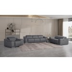 9762 DivanItalia Dark Grey 6-Piece Modular Power Reclining Sofa Loveseat and Chair Set 6 Recliners Top Grain Italian Leather