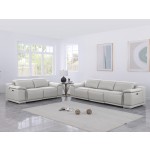 9762 DivanItalia Light Grey Modular Power Reclining Sofa and Loveseat Set in Top Grain Italian Leather