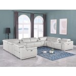 9762 DivanItalia Light Gray 12-Piece Sectional – Top Grain Italian Leather with 4 Power Recliners and 4 Consoles