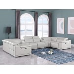 9762 DivanItalia Light Gray 8-Piece Sectional – Top Grain Italian Leather with 2 Power Recliners and 2 Consoles