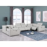 9762 DivanItalia Light Gray 8-Piece Sectional – Top Grain Italian Leather with 4 Power Recliners and 2 Consoles