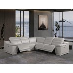 9762 DivanItalia Light Gray 5-Piece Sectional with 3 Power Recliners and 1 Console – Top Grain Italian Leather