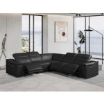 9762 DivanItalia Black 5-Piece Sectional with 3 Power Recliners and 1 Console – Top Grain Italian Leather