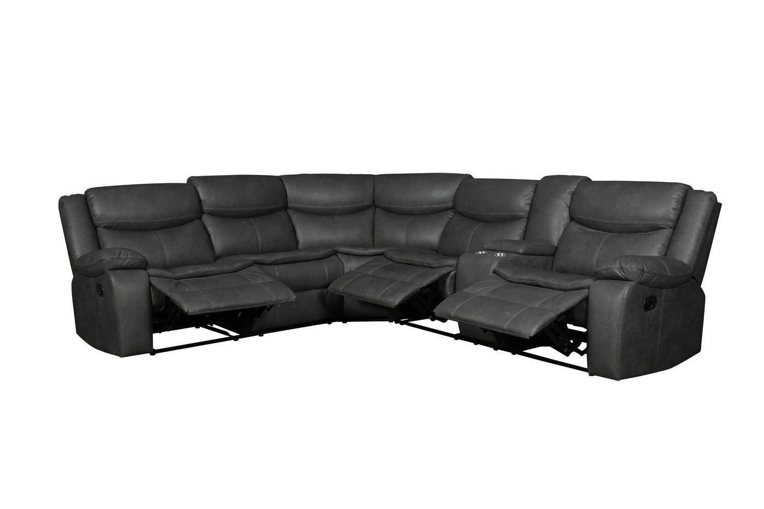 6967 Dark Gray Fabric 3Piece Sectional with 3 Manual Recliners