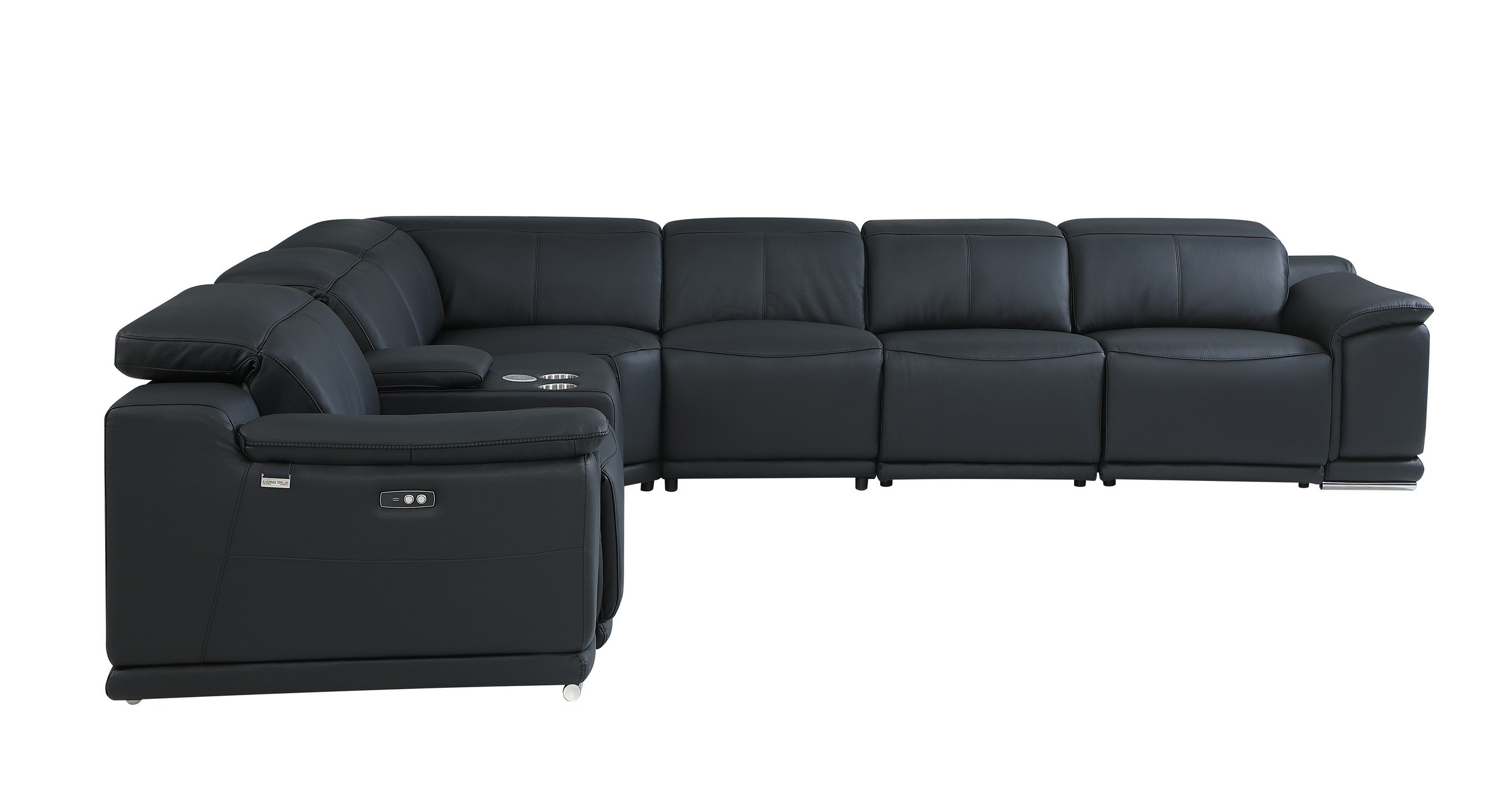 9762 DivanItalia Black 7Piece Sectional with 4 Power Recliners and 1