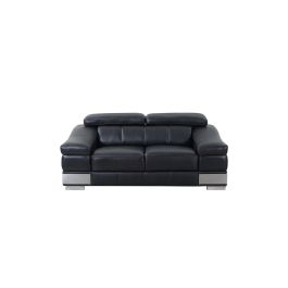 415 DivanItalia Black Loveseat with Adjustable Headrest in Top-Grain Italian Leather
