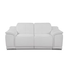 9762 DivanItalia White Top Grain Italian Leather Power Reclining Loveseat with Adjustable Headrests