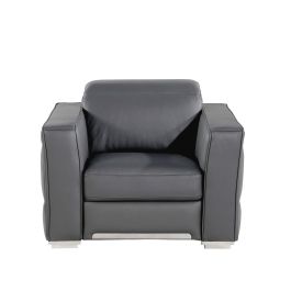 1120 DivanItalia Dark Gray Chair with Adjustable Headrest in Top-Grain Italian Leather