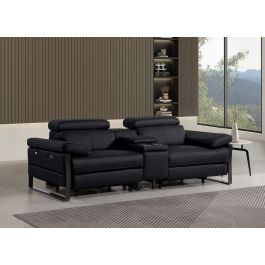 1246 DivanItalia BLACK Top Grain Italian Leather Console Loveseat with Power Headrest