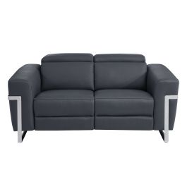 990 DivanItalia Dark Gray Power Reclining Loveseat with Power Headrest in Top-Grain Italian Leather