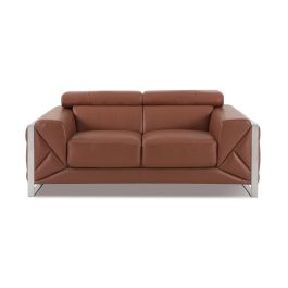 903 DivanItalia Camel Loveseat with Adjustable Headrest in Top-Grain Italian Leather