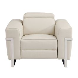 990 DivanItalia Beige Power Reclining Arm Chair with Power Headrest in Top-Grain Italian Leather
