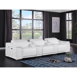 9762 DivanItalia White 5-Piece Modular Power Reclining Sofa and Loveseat Set with 3 Power Recliners in Top Grain Italian Leather
