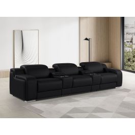 1116 DivanItalia Black 5-Piece Modular Power Reclining Sofa in Top Grain Italian Leather with 3 Power Recliners & Power Headrests