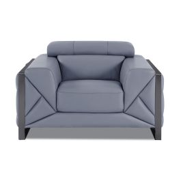 903 DivanItalia Light Blue Chair with Adjustable Headrest in Top-Grain Italian Leather